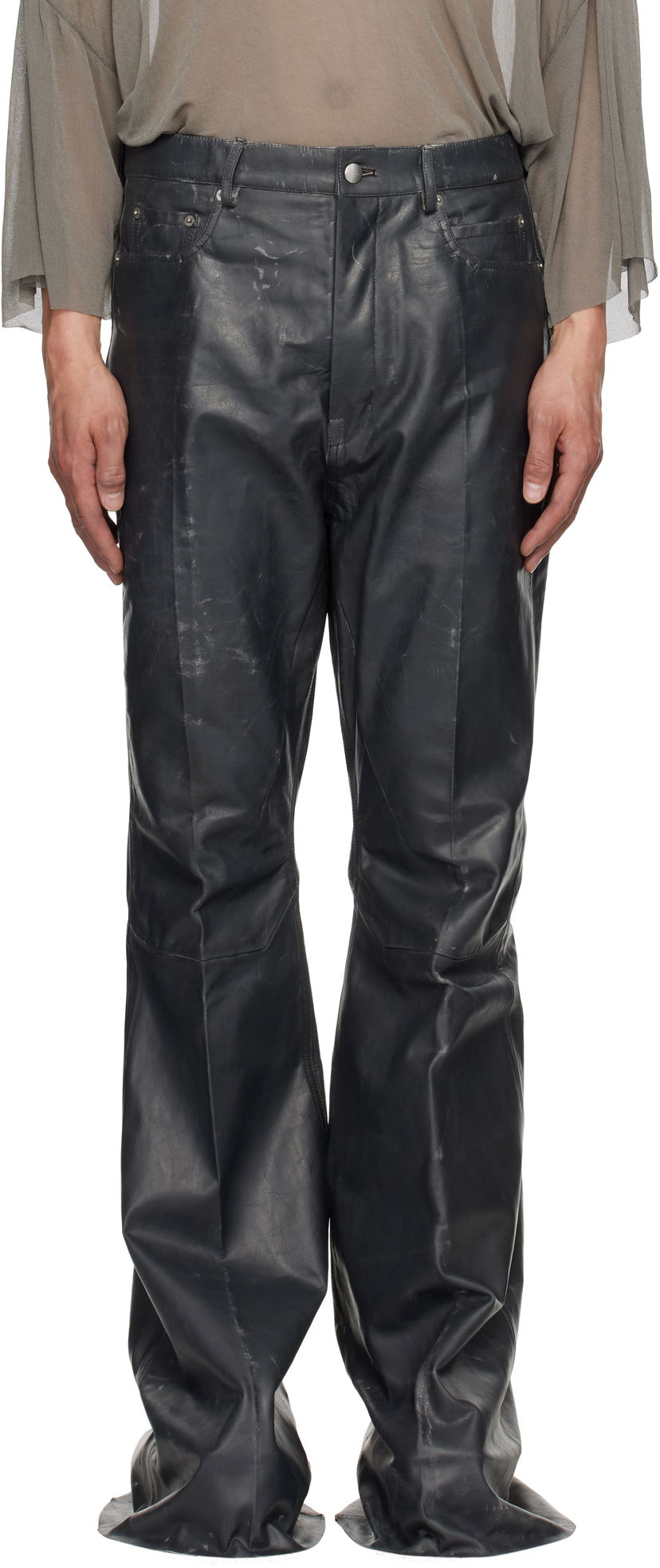 Bukser Rick Owens Rick Owens Hollywood Bolan Bootcut Leather Pants Sort | RU01E5335 LTP