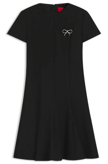 Kjole BOSS A-Line Dress with Godet Inserts and Bow Brooch Sort | 50547221