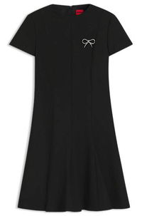 A-Line Dress with Godet Inserts and Bow Brooch