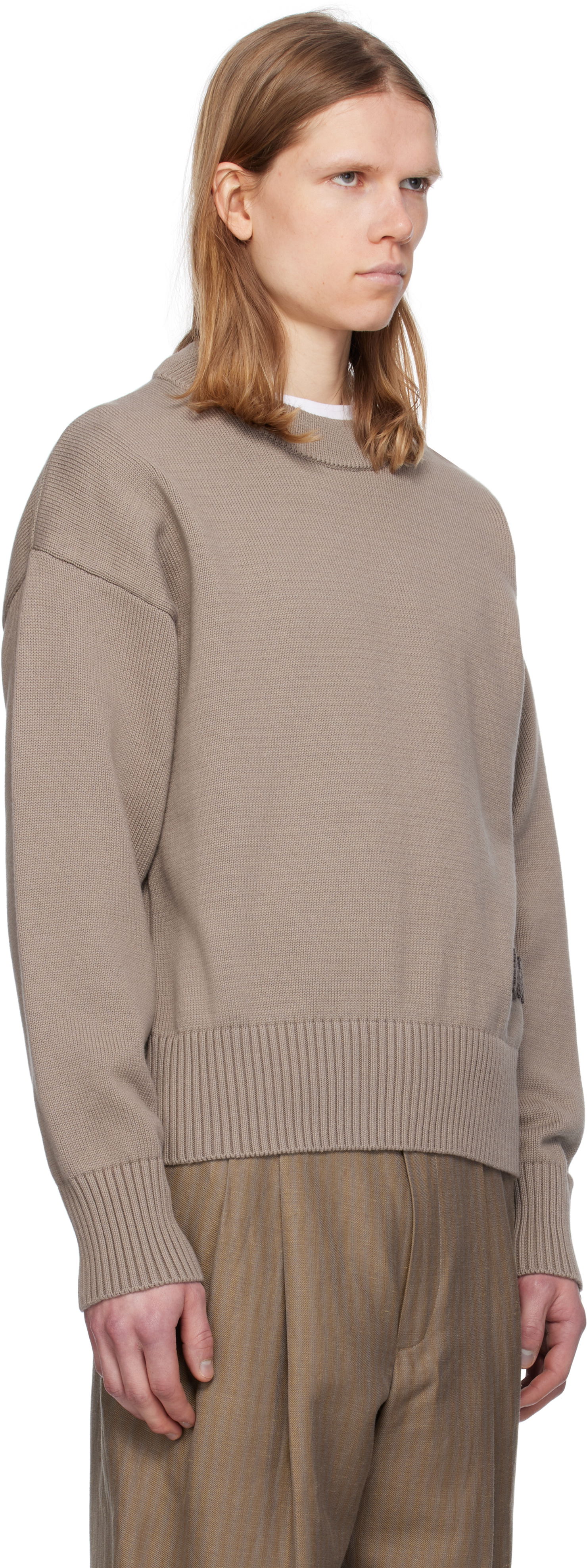 Sweater AMI AMI Paris Embroidered Crewneck Sweater Brun | HKS163.KN0063, 1
