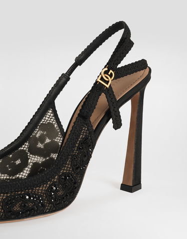 Tilbehør Dolce & Gabbana Dolce & Gabbana Leopard-Design Lace Slingbacks with Rhinestones Sort | CG0853A9S2680999, 3
