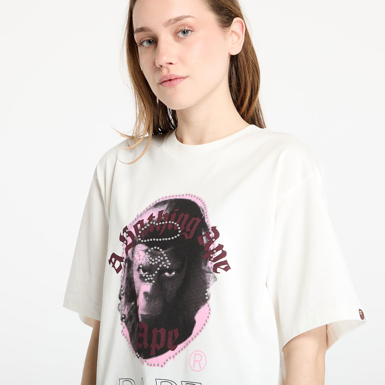 T-shirt BAPE A BATHING APE Garment Dye Rhinestone Ape Head Relaxed Fit T-Shirt Hvid | 001CSL301309MIVY, 1
