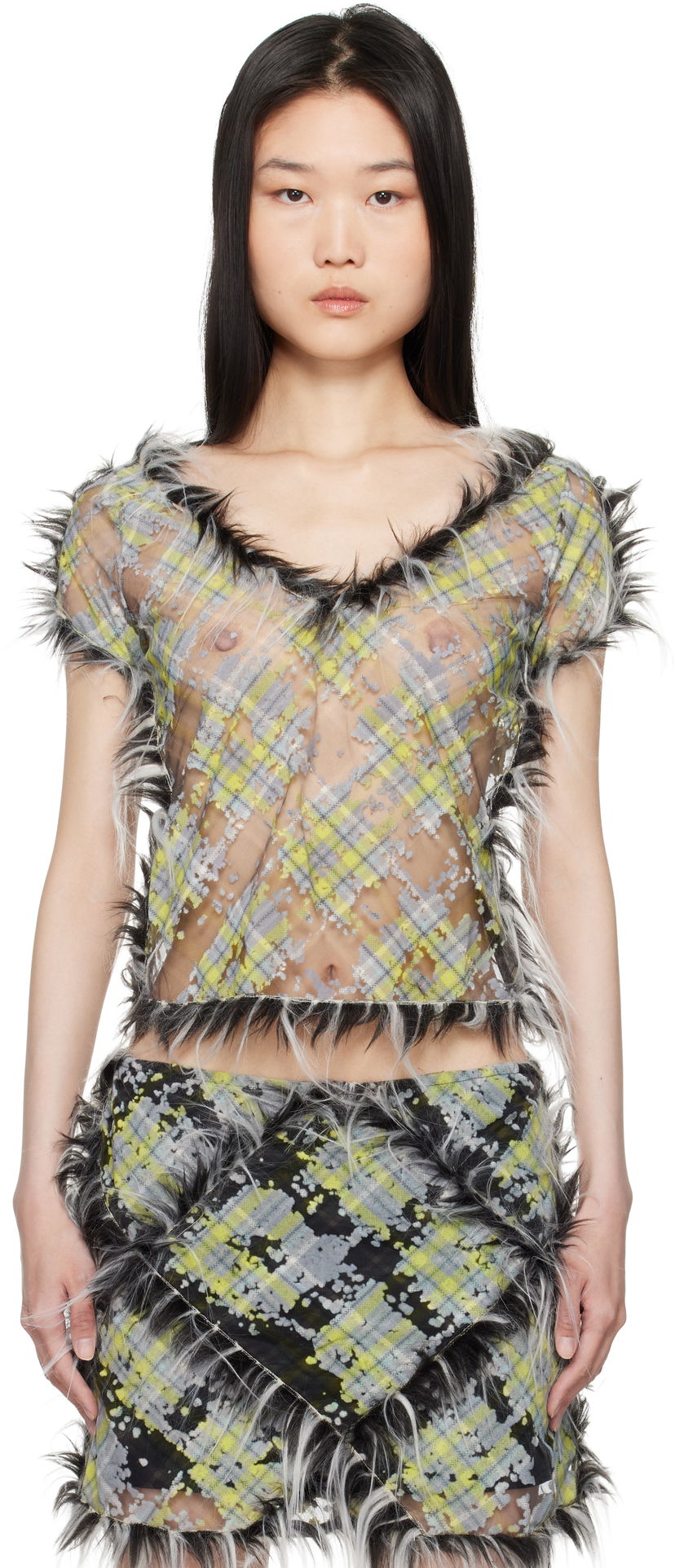 Tanktop Diesel Sheer Plaid Print T-shirt Grøn | A16506 0CLBX