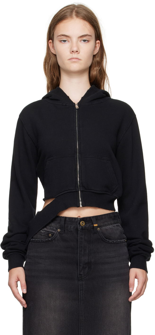 Sweatshirt We11done We11done Distressed Zip-Up Hoodie Sort | WD-TJ2-24-808-W-BK