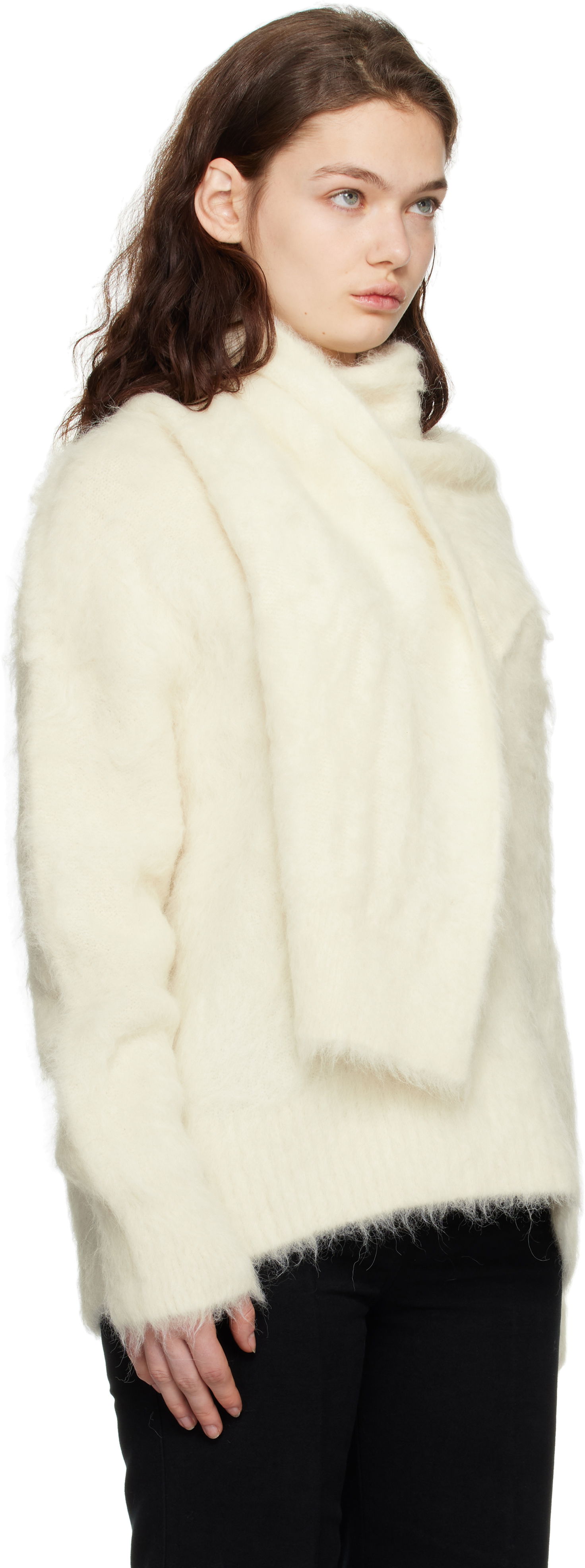 Sweater TOTEME TOTEME Draped-Scarf Knit Sweater Hvid | 251-WRT0368-YA0106, 1