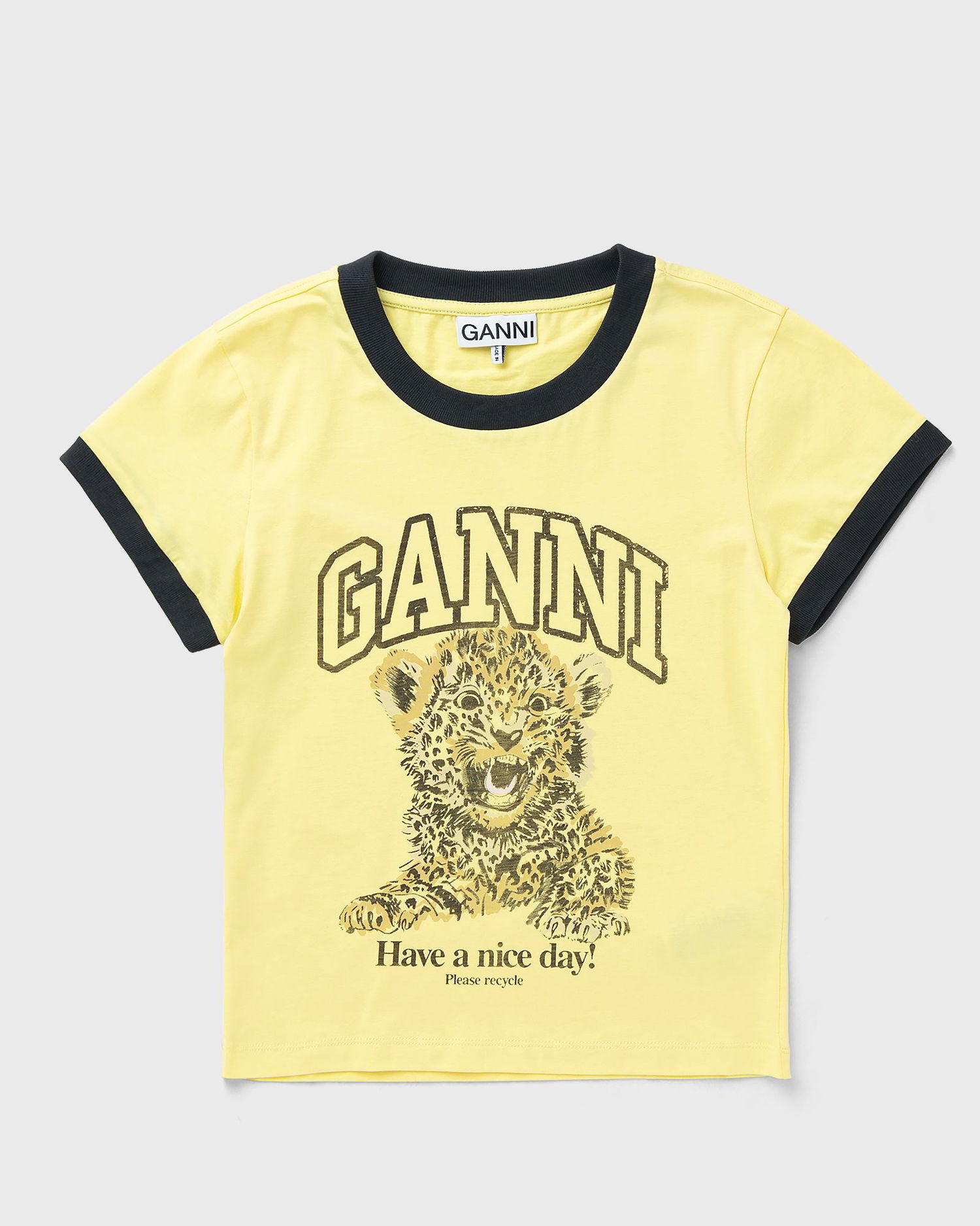 T-shirt GANNI Jersey Leopard Cub Graphic Ringer T-Shirt Gul | T4256-372, 1