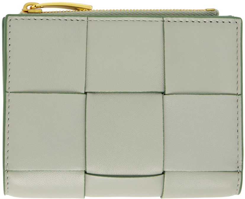 Tegnebog Bottega Veneta Small Cassette Bi-Fold Zip Wallet Grøn | 742698 V2PN1