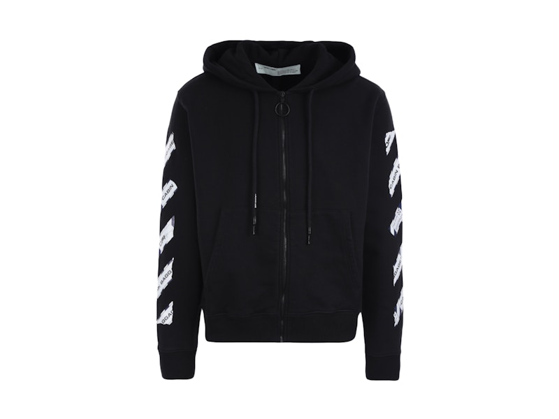 Sweatshirt Off-White Airport Tape Zip Up Hoodie Black Sort | OMBE001S20E300031088