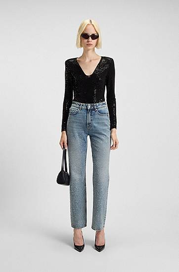 Krop BOSS Sparkling bodysuit in stretch jersey with stacked-logo trim Sort | 50546238, 1