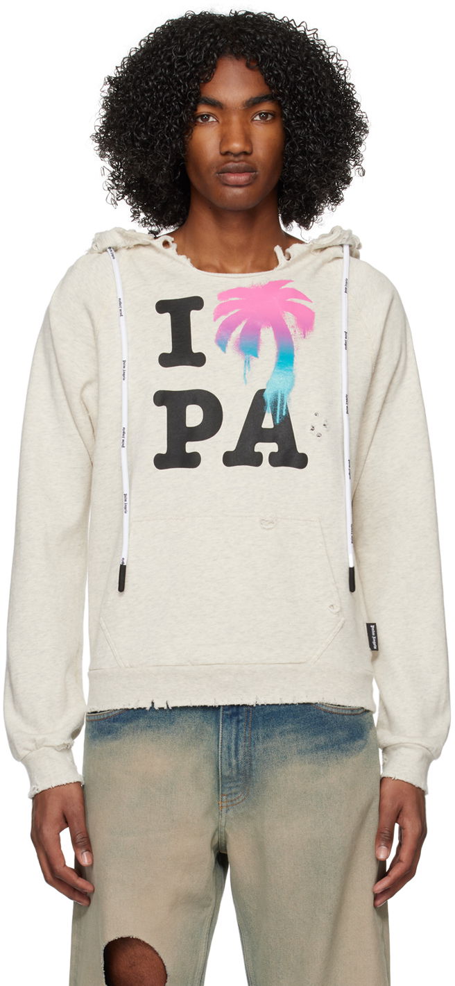 Sweatshirt Palm Angels 'I Love PA' Distressed Hoodie Beige | PMBB123S23FLE0010184, 0