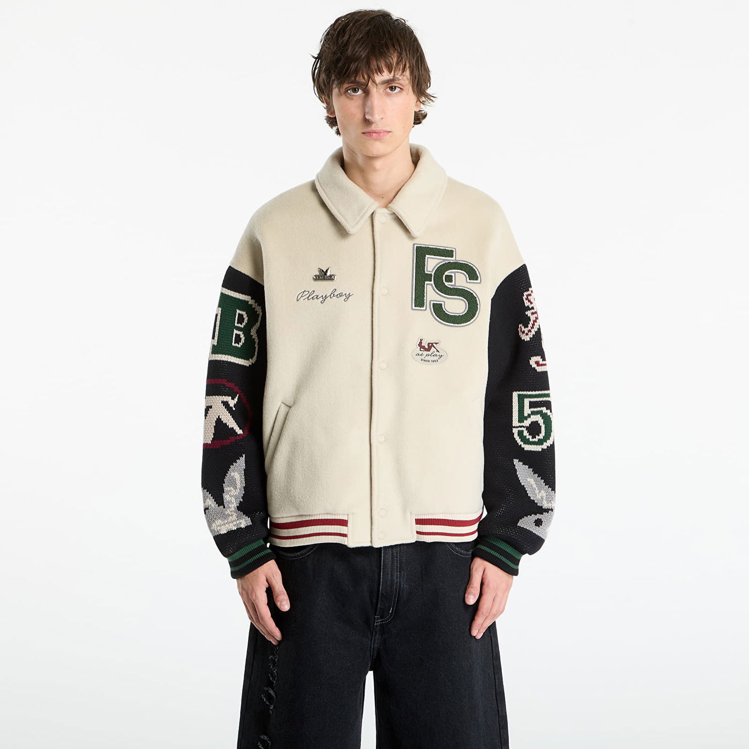 Bomberjakke Footshop Playboy x FTSHP Varsity Jacket UNISEX Grey Beige | FTSHP_503, 0