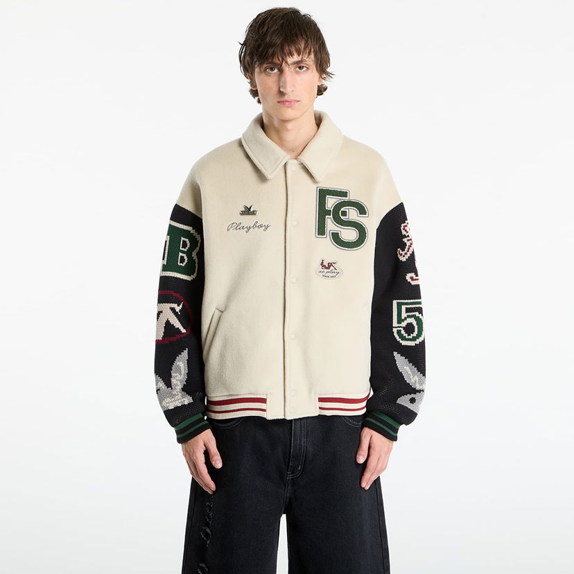 Bomberjakke Footshop Playboy x FTSHP Varsity Jacket UNISEX Grey Beige | FTSHP_503