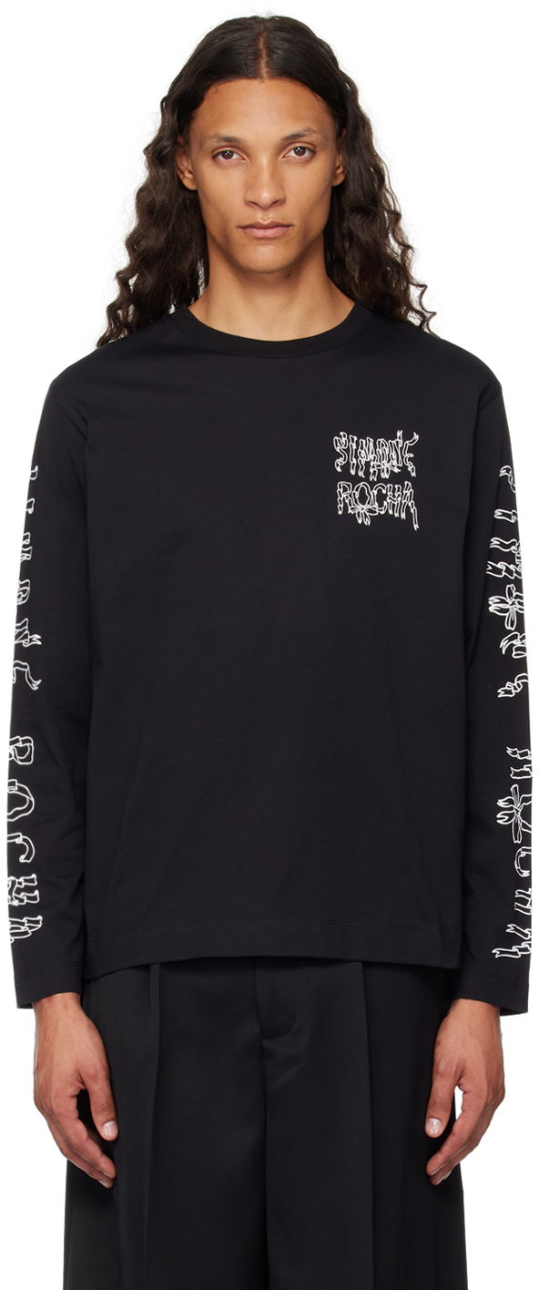 T-shirt Simone Rocha Simone Rocha Printed Ribbon Logo Long Sleeve T-Shirt Sort | 5194P19P21-M 0569, 0