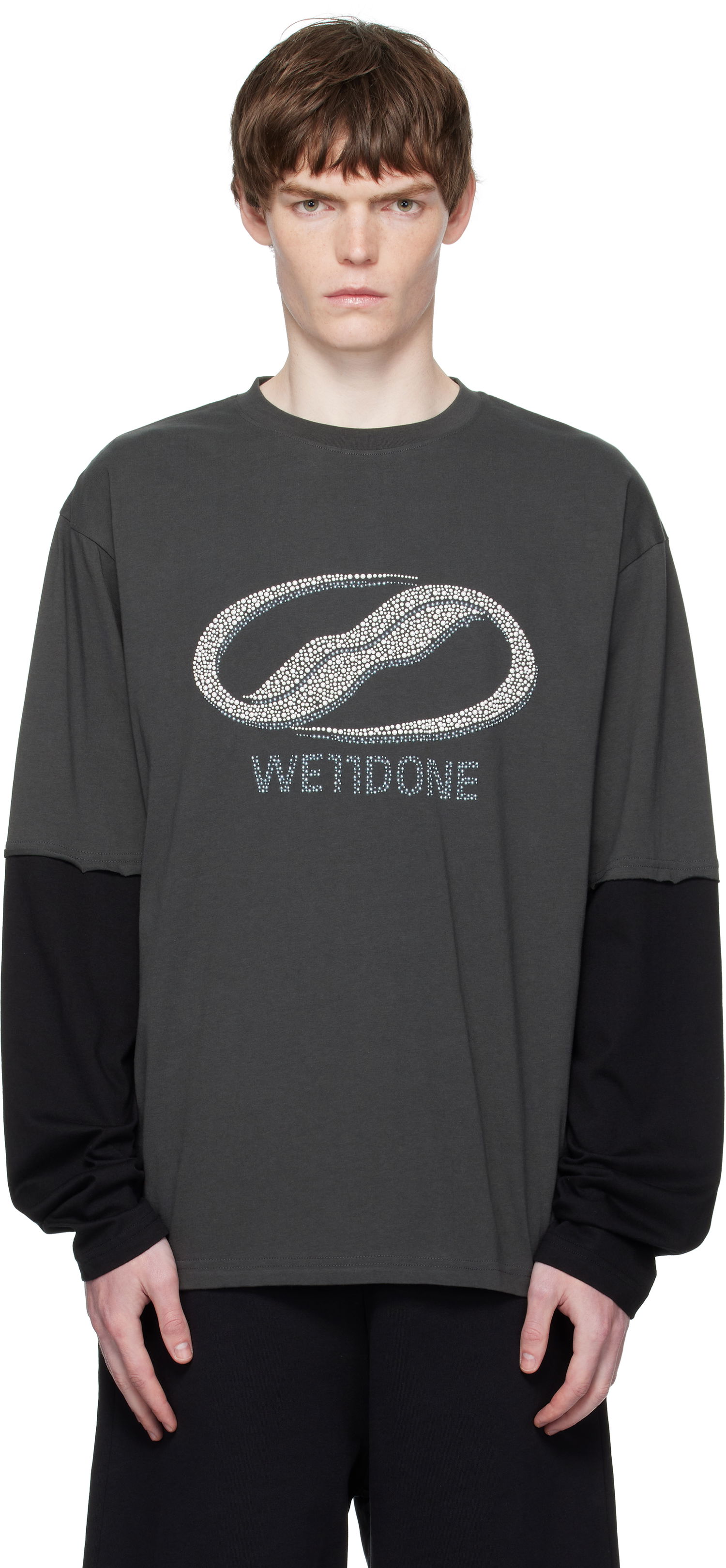 T-shirt We11done We11done Pearl Logo Layered Long Sleeve T-Shirt Grå | WD-TT2-25-739-U-CH, 0