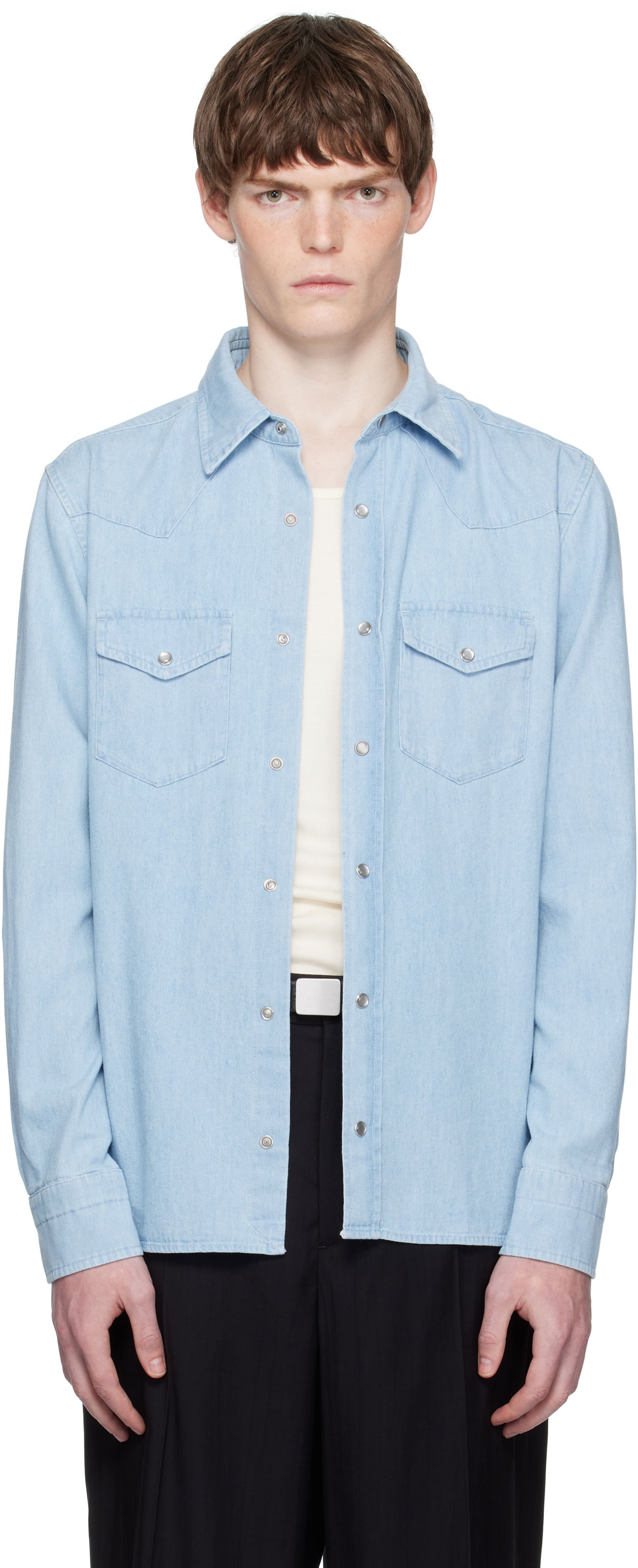 Skjorte Tom Ford TOM FORD Denim Chambray Western Shirt Blå | HDS001-FMC240, 0