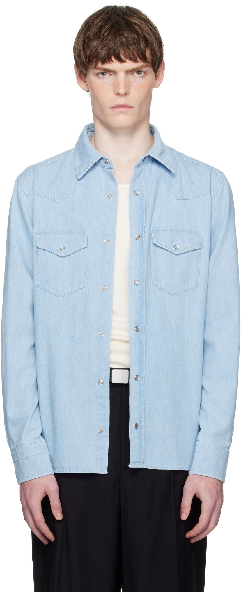 Skjorte Tom Ford TOM FORD Denim Chambray Western Shirt Blå | HDS001-FMC240
