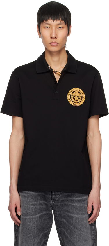 Polo skjorte Versace Versace Embroidered Chain Crest Polo Sort | 1013906_1A13413, 0