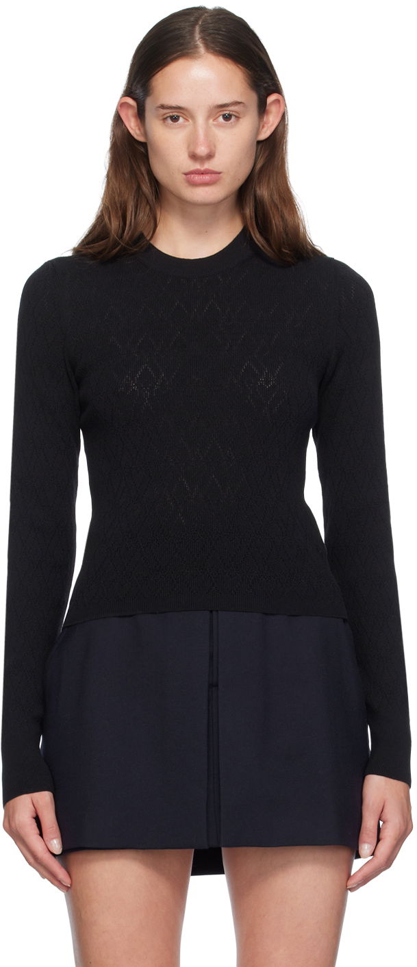Sweater AMI Paris Black Pointelle Sweater Sort | FKS135.KN0049