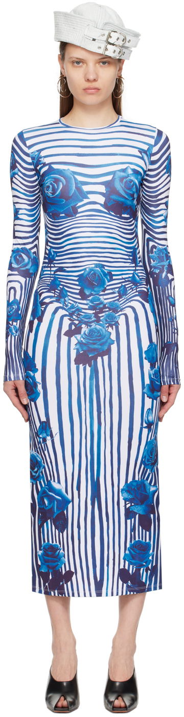 Kjole Jean Paul Gaultier Flower Morphing Maxi Dress Blå | 24/25-F-RO166-J551-015951