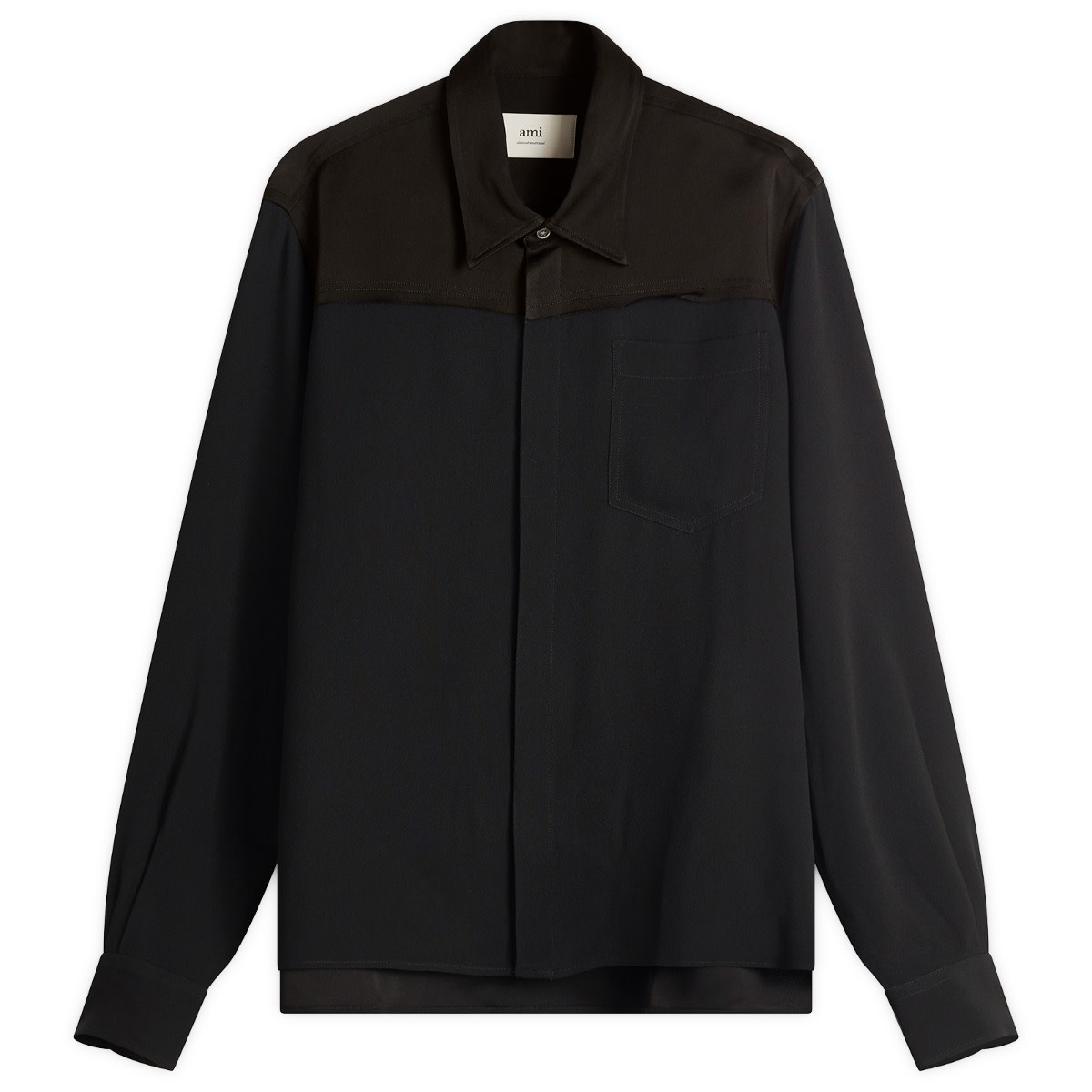 Skjorte AMI AMI Paris Mixed Material Long Sleeves Shirt Sort | HSH020-AC0014-001, 1