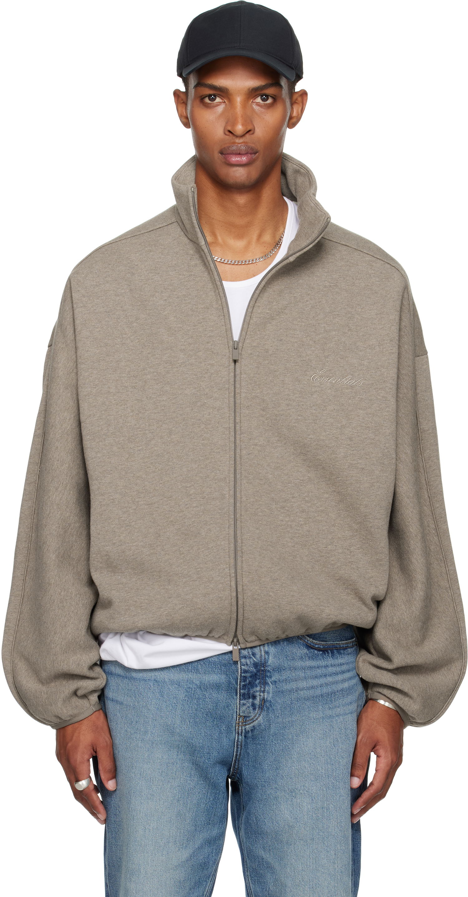 Jakke Fear of God Fear of God ESSENTIALS Modern Fit Fleece Track Jacket Grå | 202SP256893F, 0