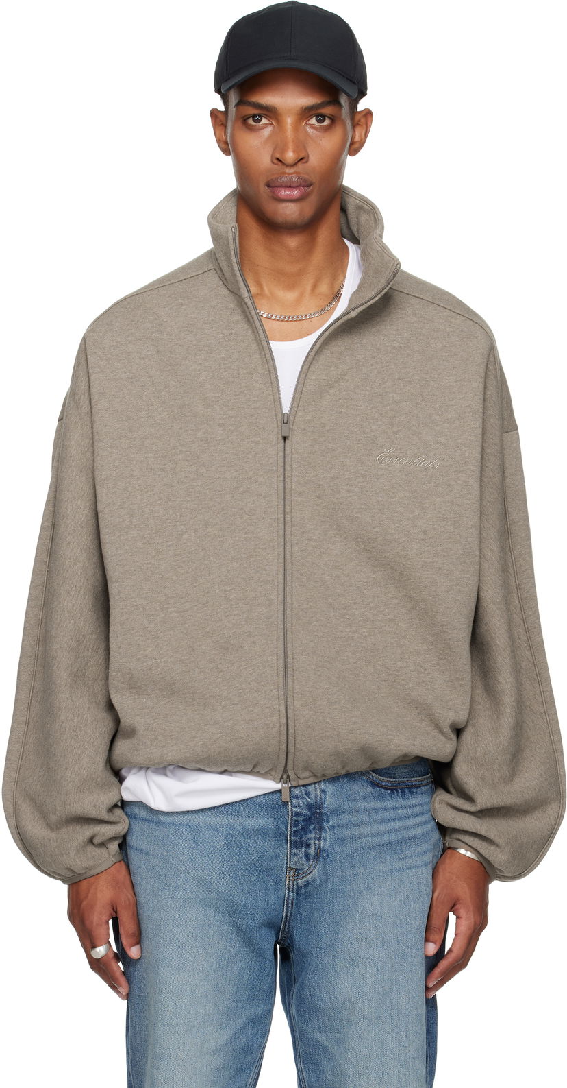 Jakke Fear of God Fear of God ESSENTIALS Modern Fit Fleece Track Jacket Grå | 202SP256893F