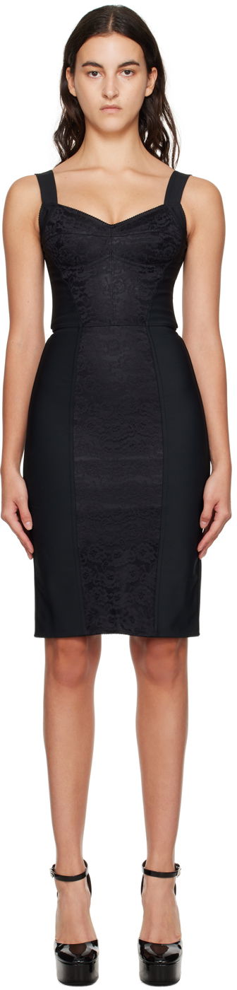 Kjole Dolce & Gabbana Black Corset-Style Midi Dress Sort | F63G9T G9798