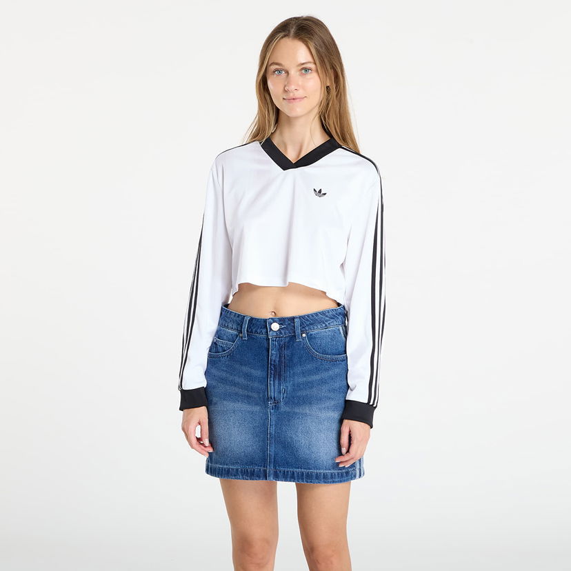 Crop top adidas Originals Adicolor Football Jacquard Crop Long-Sleeve Top Hvid | JV9740