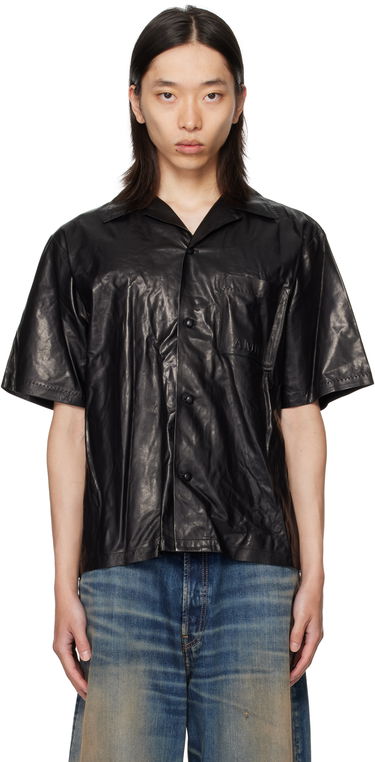 Skjorte AMIRI AMIRI Lightweight Camp Leather Shirt Sort | AMLTIR1017, 0