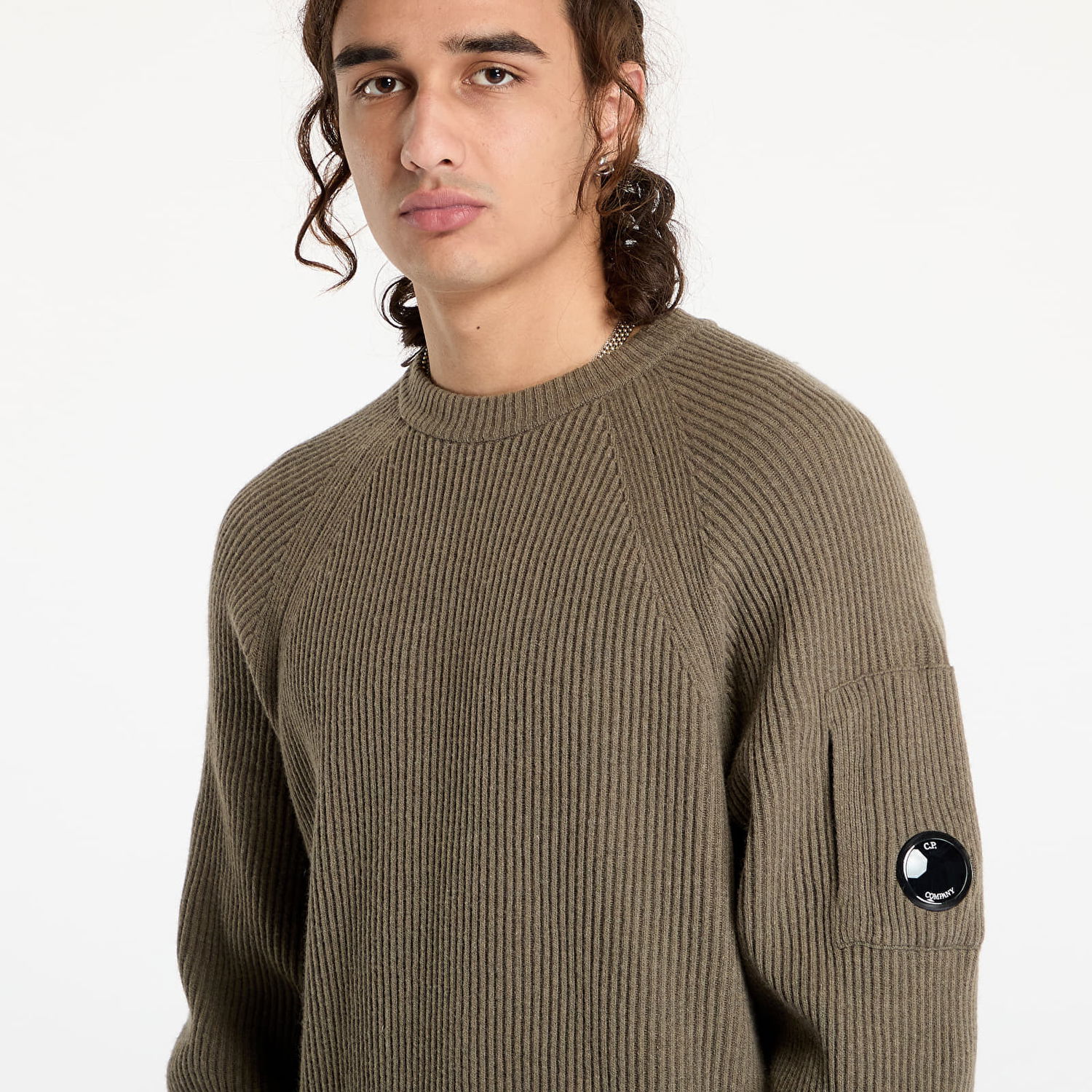 Sweater C.P. Company Lens Crewneck Knit Sweater Grøn | 17CMKN052A-110149A, 1