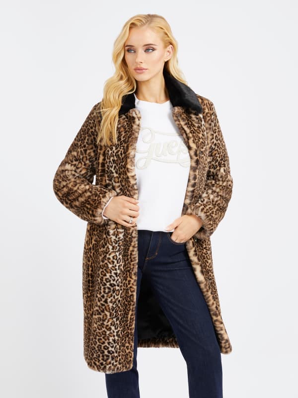 Frakker GUESS Animalier Faux Fur Coat Brun | W4RL35WFSK0, 0