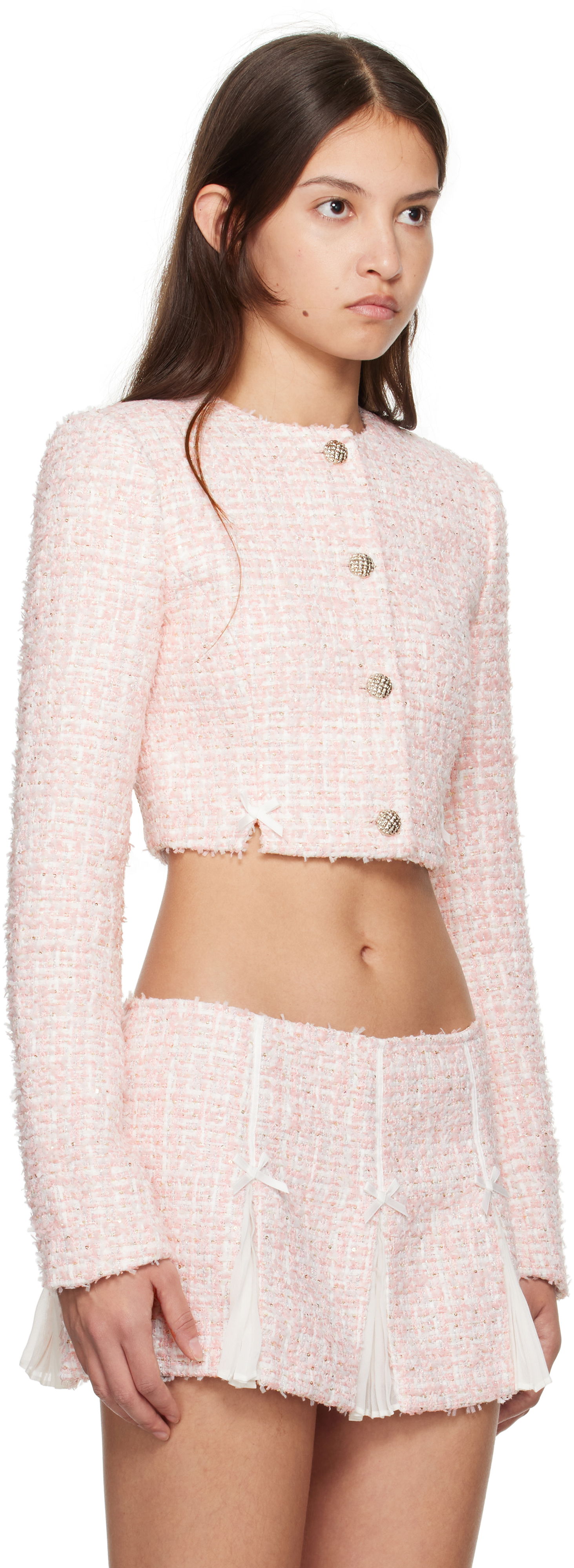 Jakke GUIZIO Guizio Colette Cropped Tweed Jacket Lyserød | H24702W114, 1
