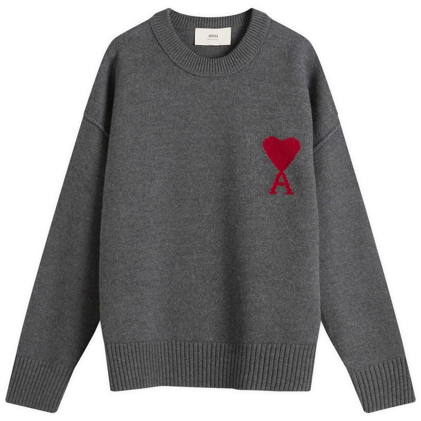 Sweater AMI Men's Merino Wool Knit ADC Crew Neck Jumper, Size Large Grå | H25UKS838-018-084H25