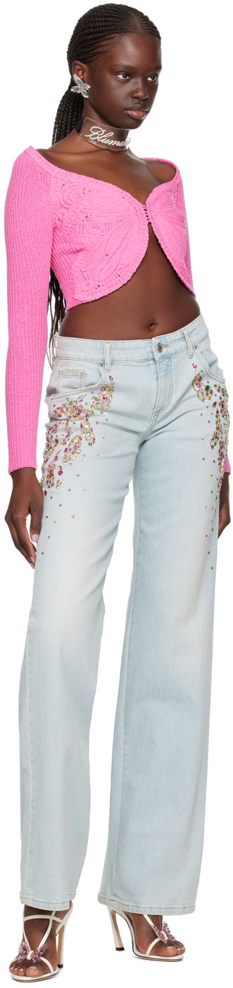 Crop top Blumarine Embroidered Cropped Cardigan Lyserød | P422M450A, 3