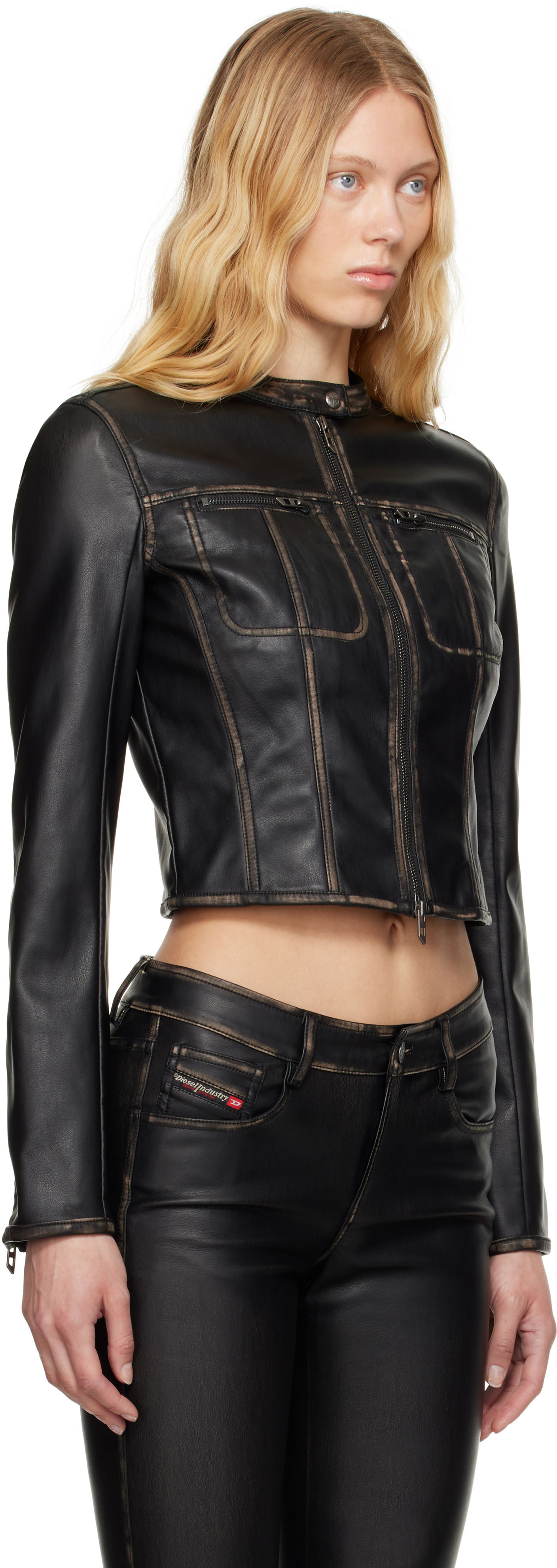 Jakke Diesel G-Lobe Faux-Leather Cropped Jacket Sort | A16660 0IKAR, 1
