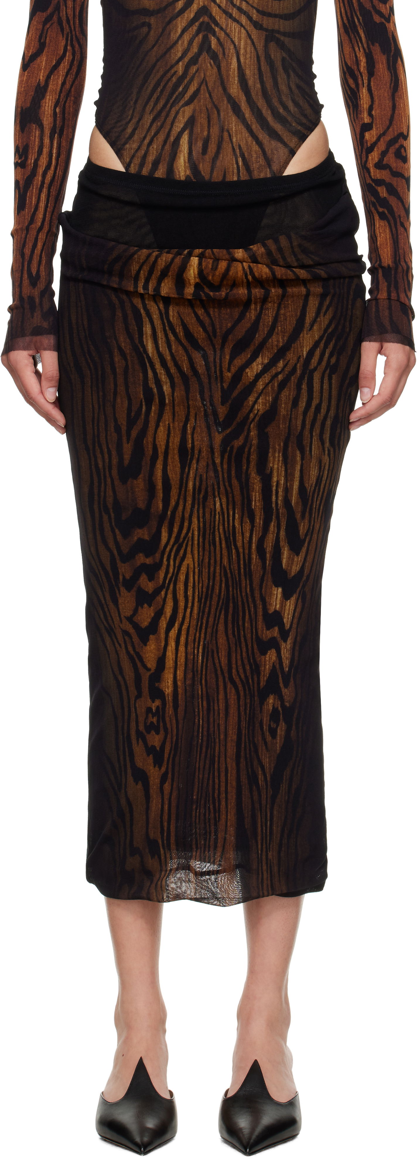 Nederdel Jean Paul Gaultier Jean Paul Gaultier 'The Long Draped Wood' Midi Skirt Brun | 25/03-W-SK011-M002P-0060, 0