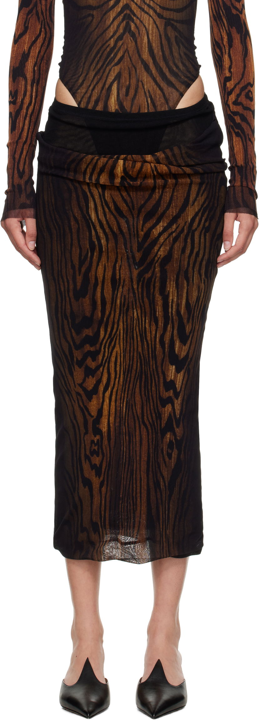 Nederdel Jean Paul Gaultier Jean Paul Gaultier 'The Long Draped Wood' Midi Skirt Brun | 25/03-W-SK011-M002P-0060