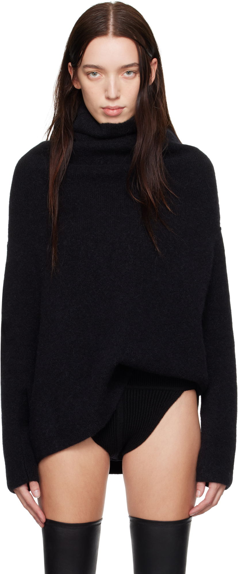Sweater Rick Owens Turtleneck Shroud Sweater Sort | RO02D3674 KWPL