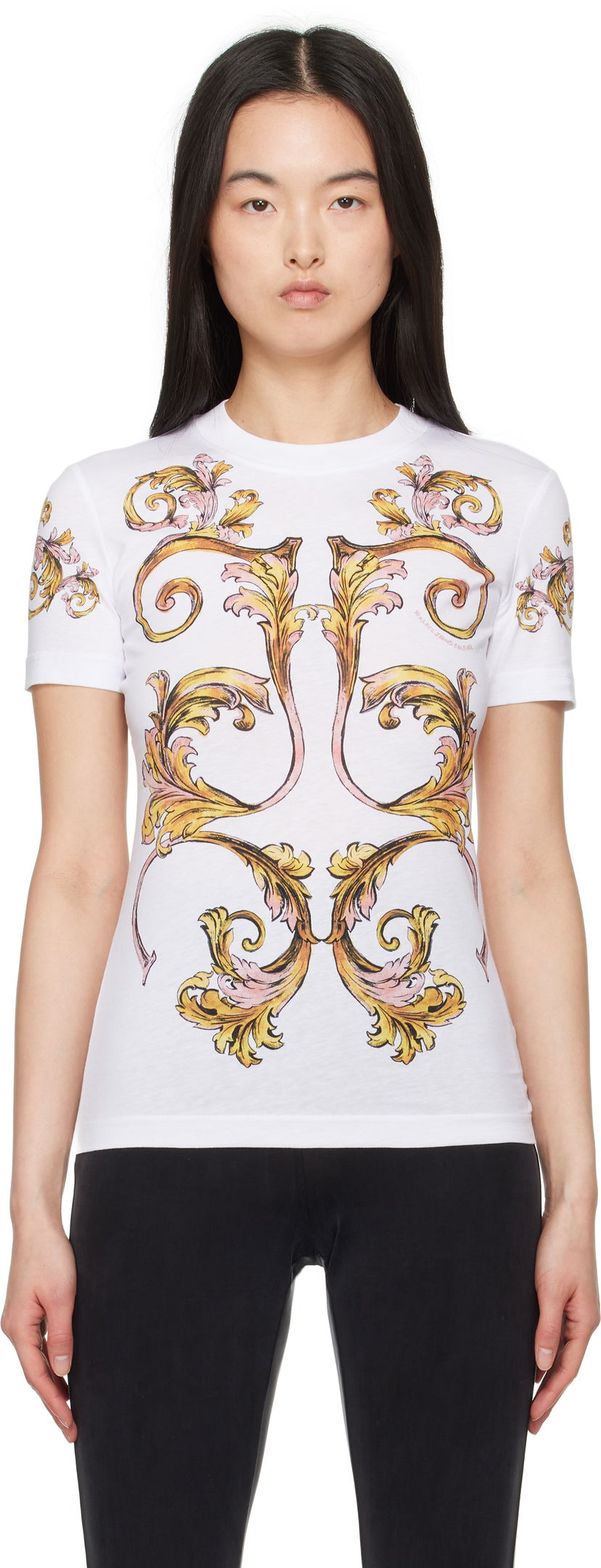 T-shirt Versace Versace Jeans Couture Outline Barocco T-Shirt Hvid | E78HAH6P8_EJS472