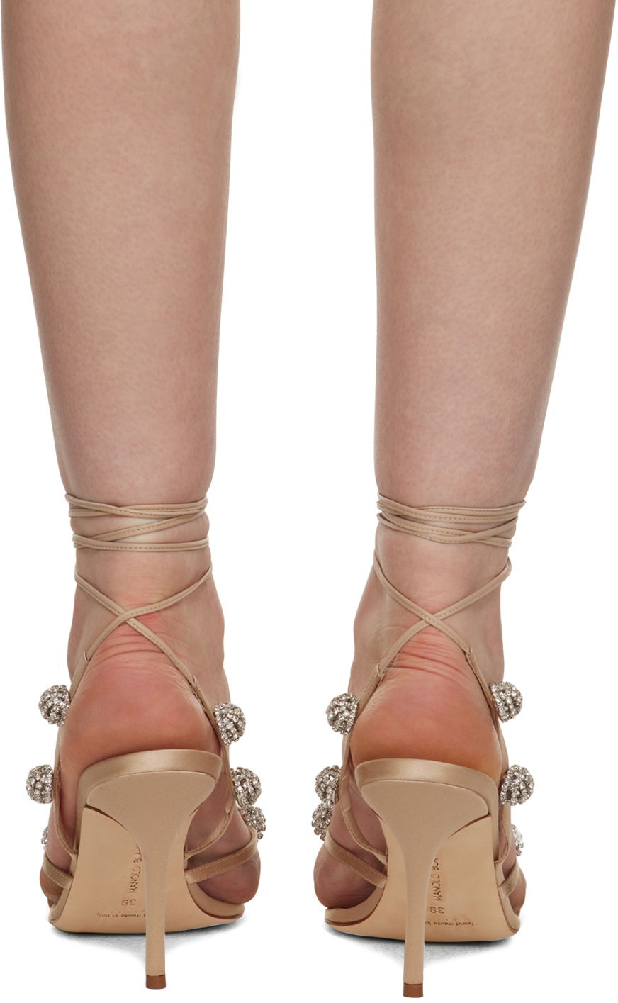 Tilbehør Manolo Blahnik Manolo Blahnik Elsaka Crystal-Embellished Satin Heeled Sandals Beige | 422-1358, 1