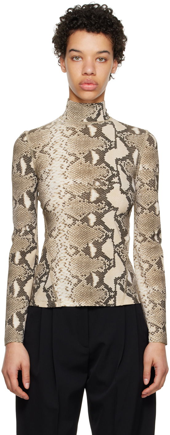 T-shirt Stella McCartney Stella McCartney Python Print Long Sleeve T-Shirt Beige | 6J01903SPX60, 0
