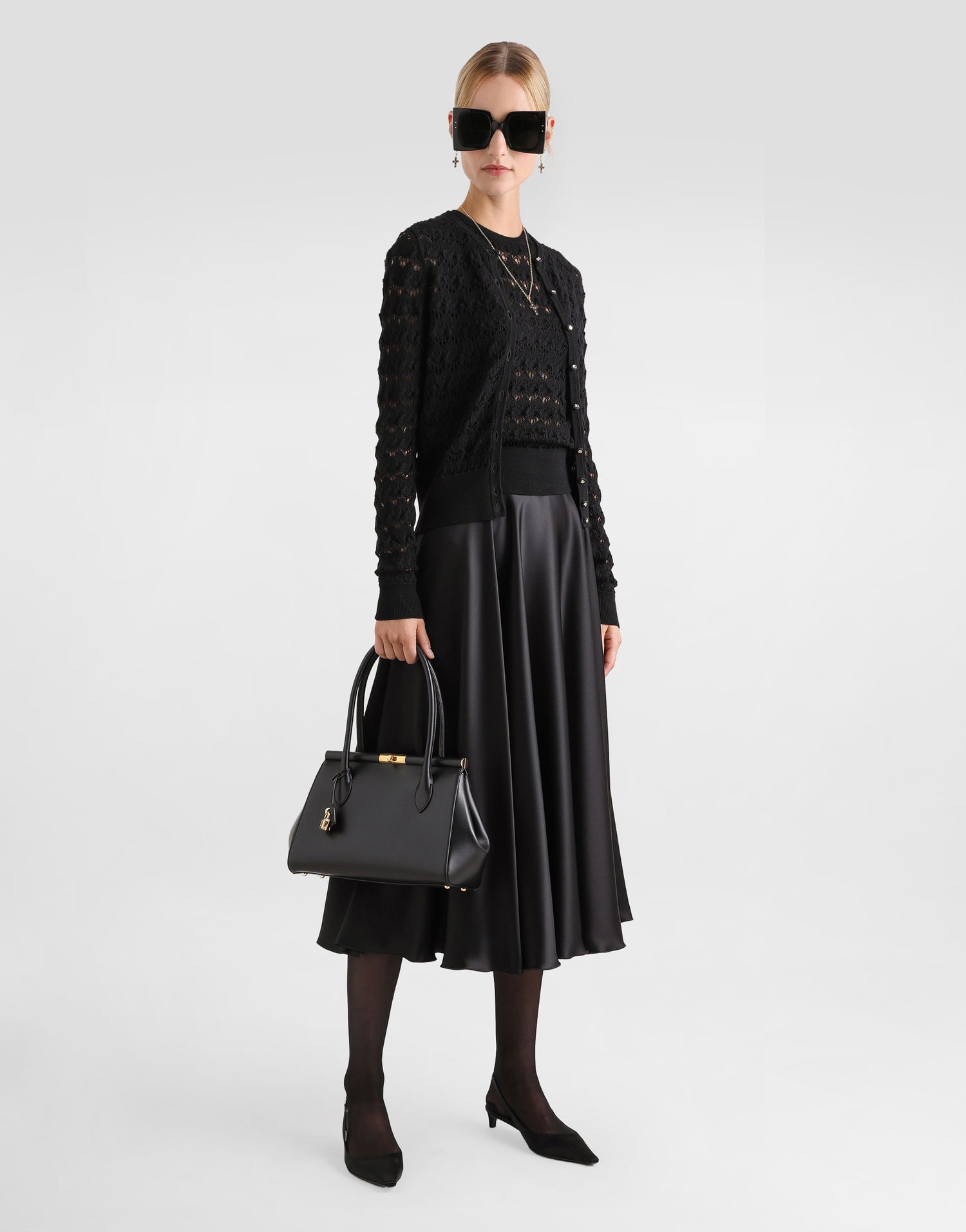 Nederdel Dolce & Gabbana Dolce & Gabbana Calf-Length Silk Satin Circle Skirt Sort | F4CSOTFU1NUN0000, 1