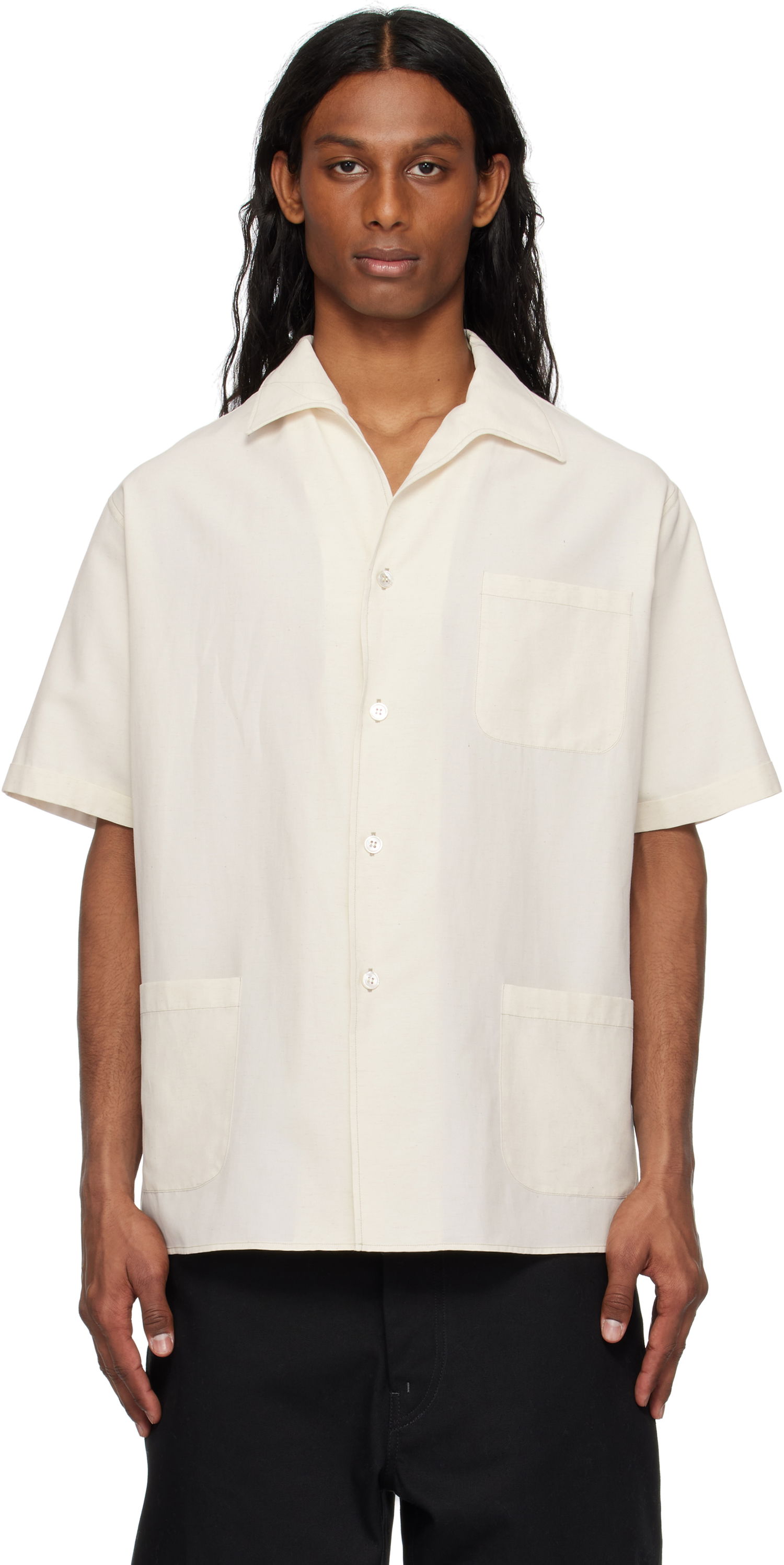Skjorte Maison Margiela Maison Margiela Open Spread Collar Shirt Hvid | S50DR0009 M35267, 0
