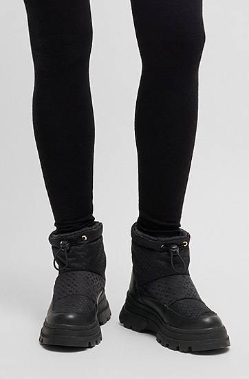 Sneakers og sko BOSS Monogram Slim-Fit Boots with Leather Trims Sort | 50523505, 1