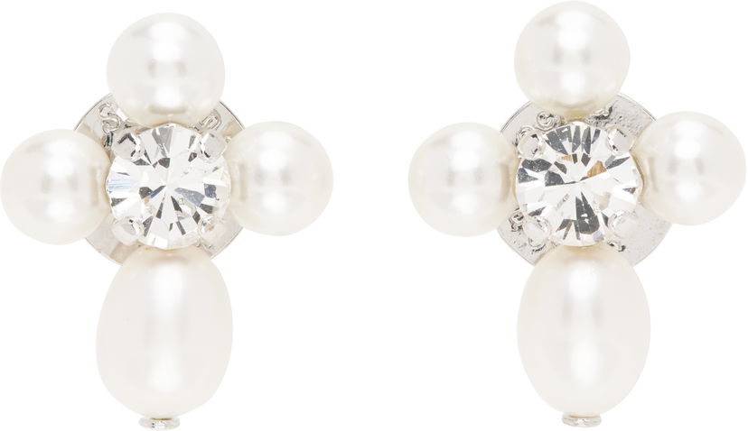 Øreringe Simone Rocha Simone Rocha Pebble Pearl Crystal Cluster Drop Earrings Hvid | ERG535 0913
