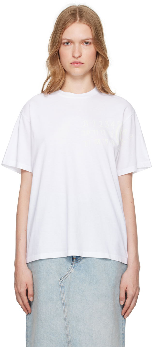 T-shirt Maison Margiela Numeric Dropped-Shoulder T-shirt Hvid | S62GD0192 S23588