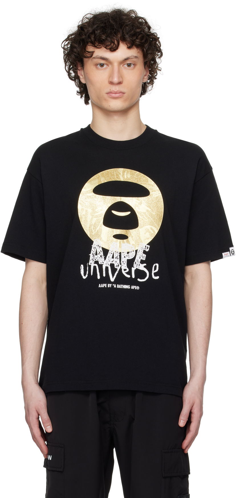 T-shirt AAPE by A Bathing Ape AAPE by A Bathing Ape Universe Logo T-Shirt Sort | AAPTEM1648XXNBKX