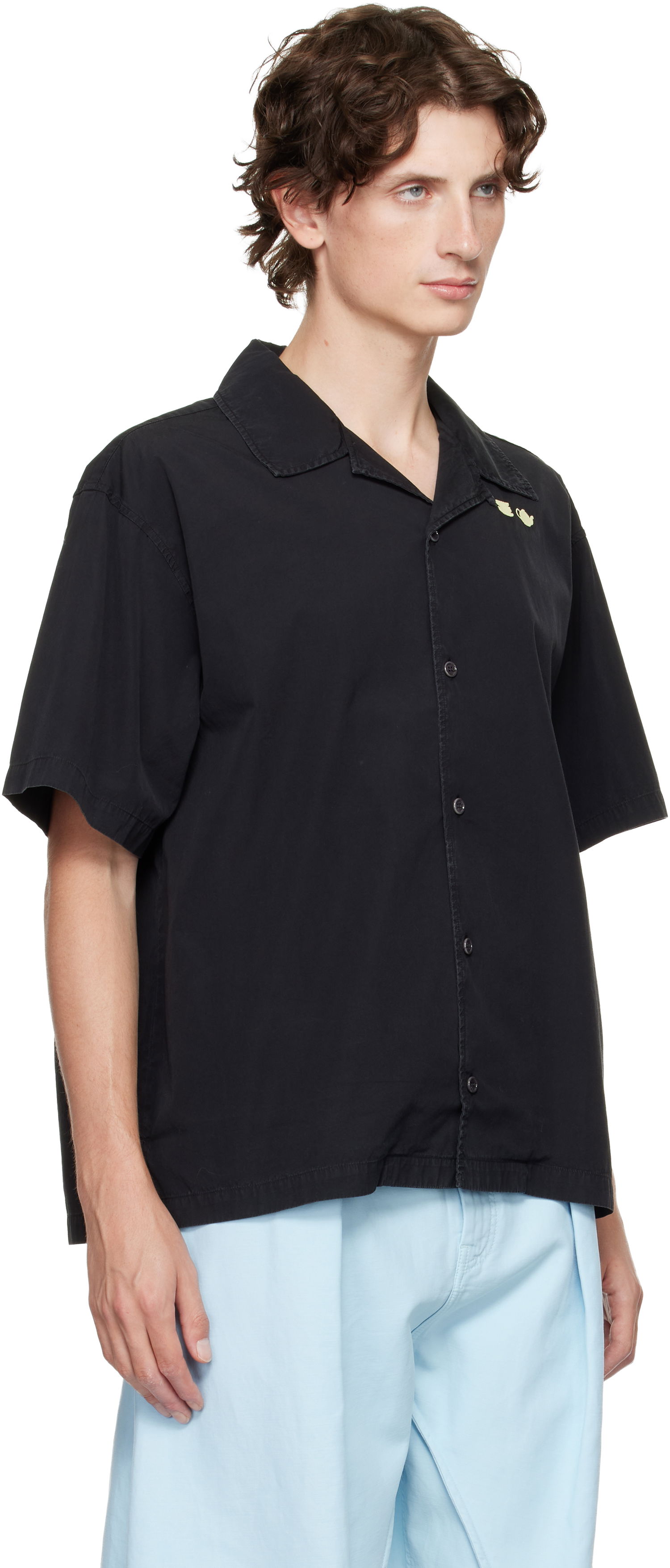 Skjorte JW Anderson Teapot and Teacup Embroidery Spread Collar Short Sleeve Shirt Sort | SH0371-PG1823, 1