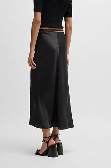 Nederdel BOSS Satin A-Line Midi Skirt with Waist Trim Sort | 50536435, 1