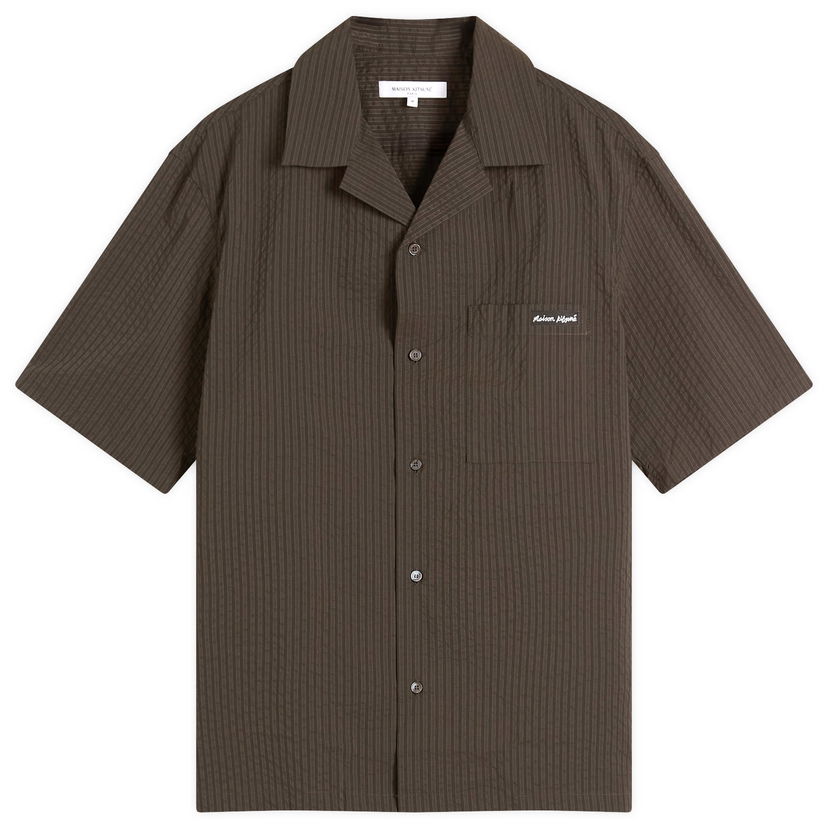 Skjorte MAISON KITSUNÉ Maison Kitsuné Seersucker Resort Shirt, Size Large Brun | OM00421WC5032-P391